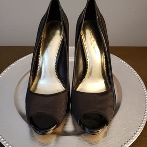 Nicole Miller Patent Leather & Satin Peeptoe Pumps